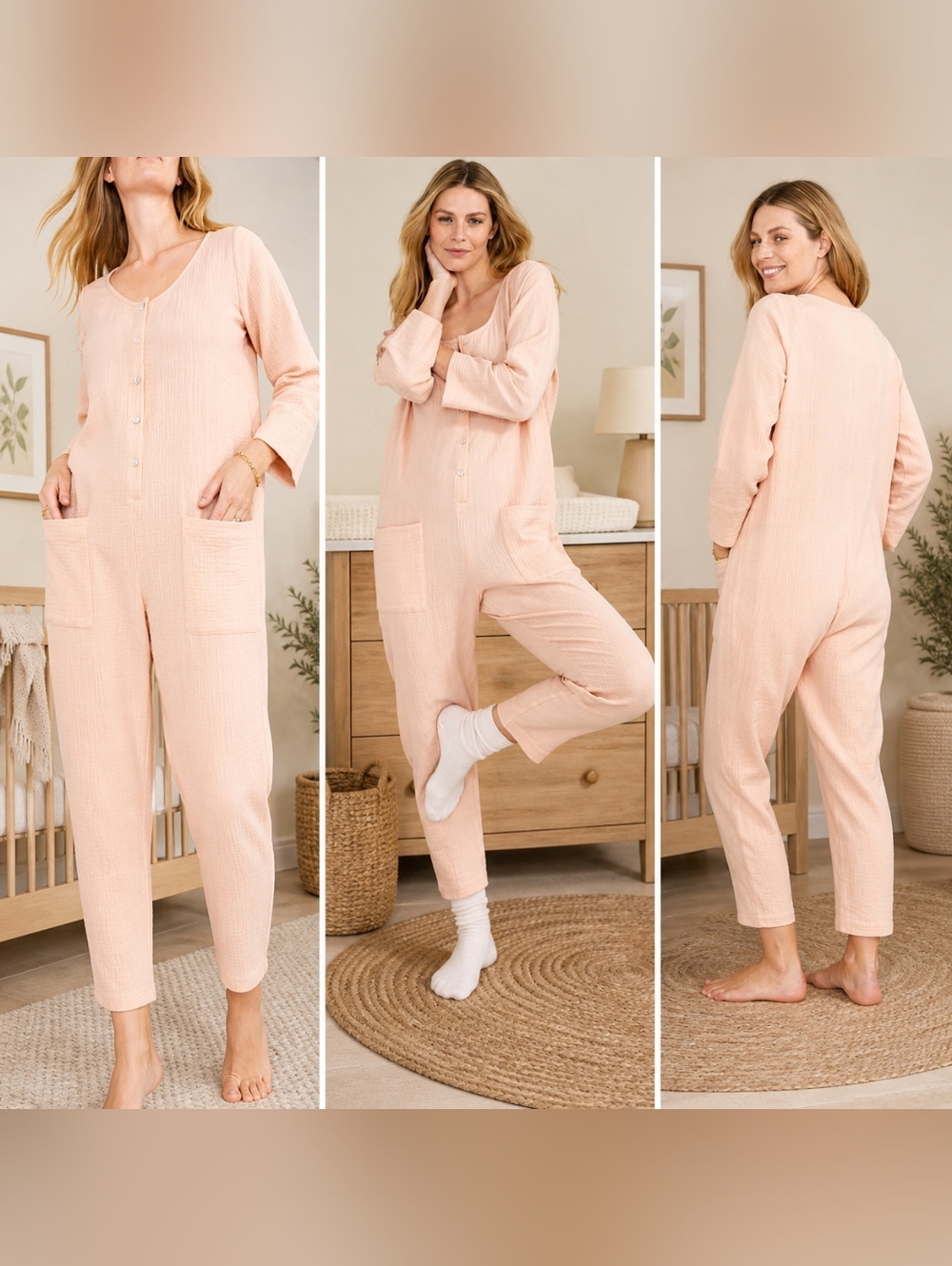 HATCH So Soft Gauze Jumpsuit Nursing Postpartum Lounge Peach